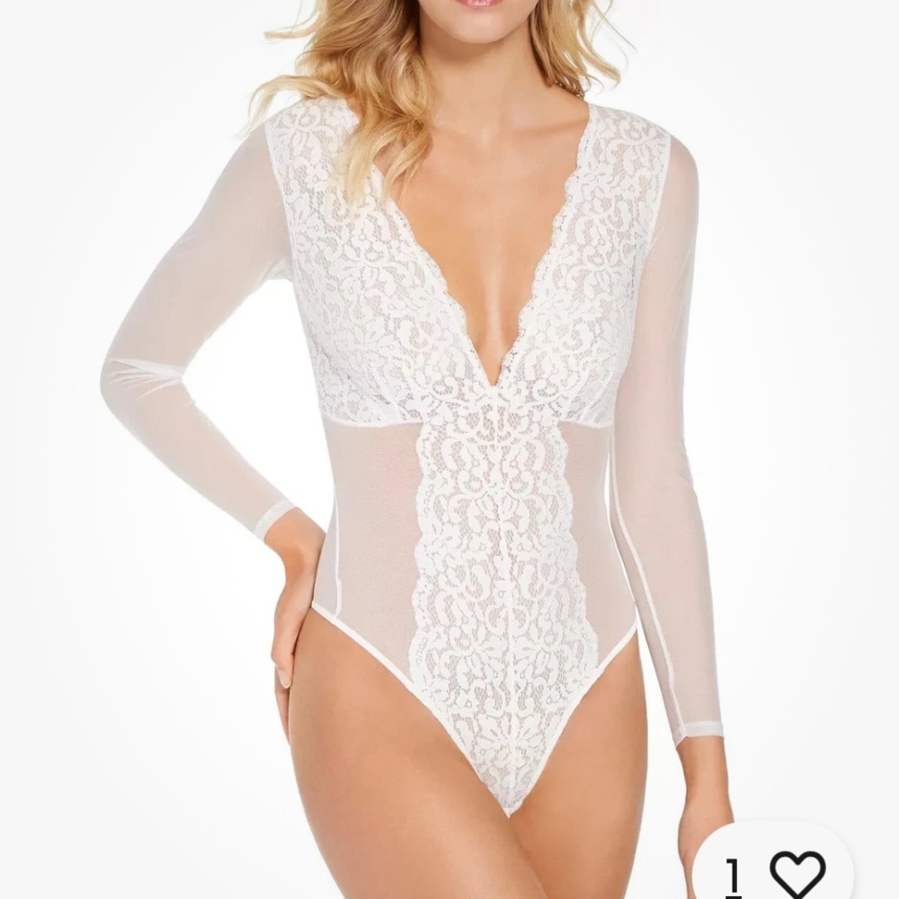 INC International Concepts Sheer White Lace Bodysuit